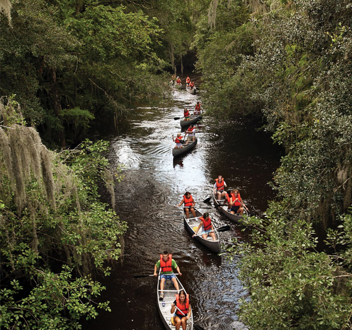 Students canoeing 