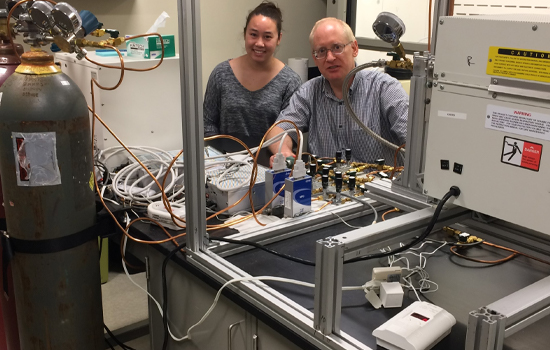 Bronikowski and Melissa King working in a lab