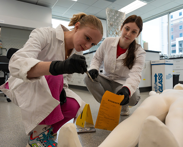 Students working in a forensic science lab.