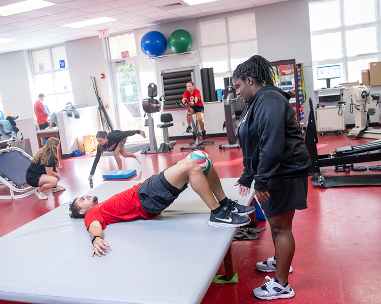 Students working in athletic training lab.