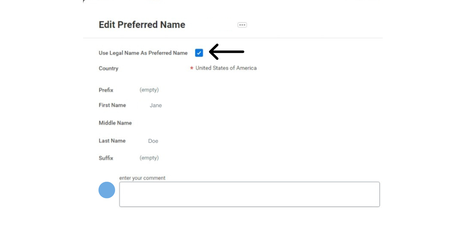 Use legal name as preferred name checkbox