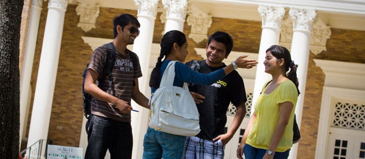 International students talking on campus